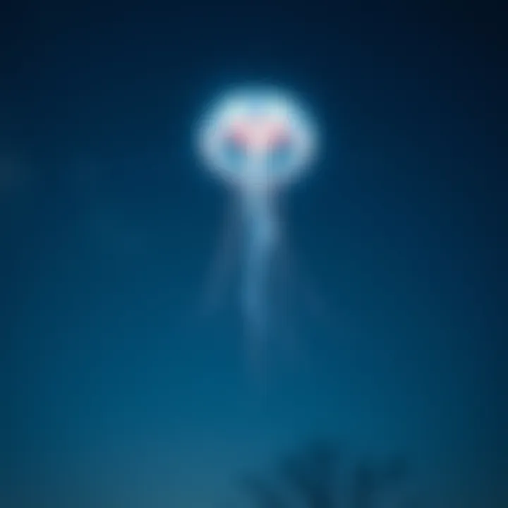 Bright jellyfish-shaped UFO floating in the night sky with glowing lights