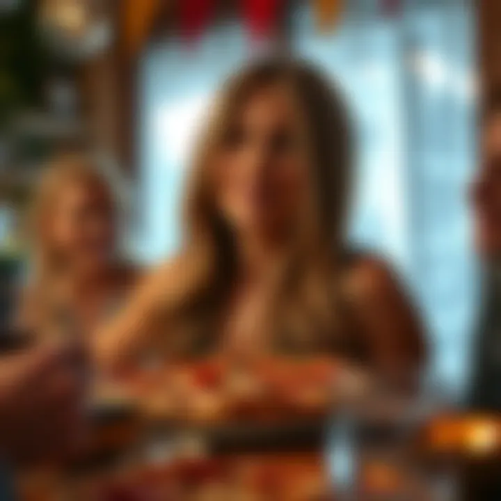 Jennifer Aniston hosting a pizza party with friends in a cozy setting