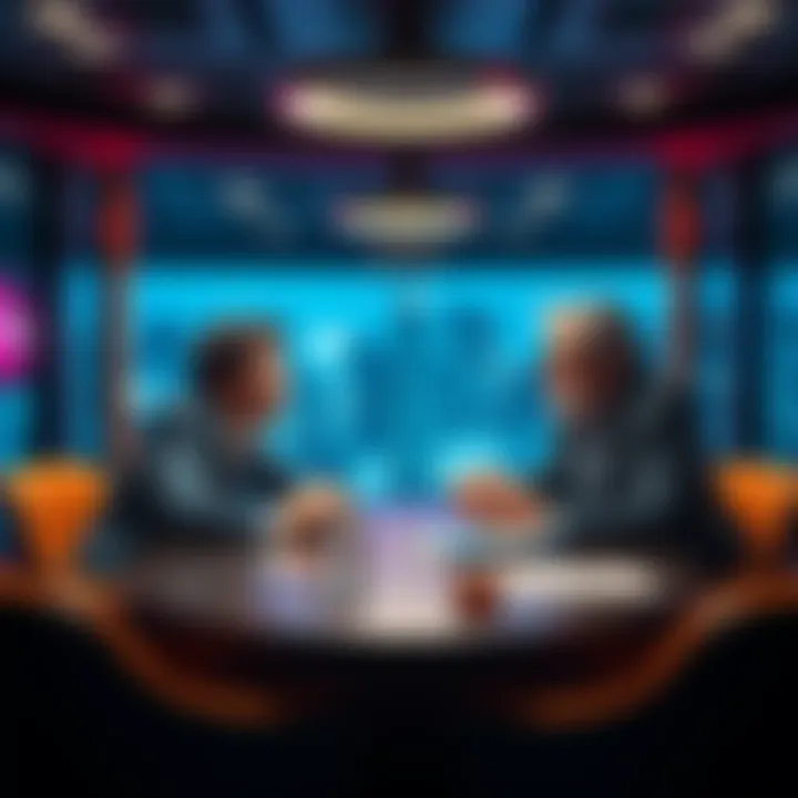 Jesse Michels and Peter Thiel engage in a conversation about democracy and finance at a round table.