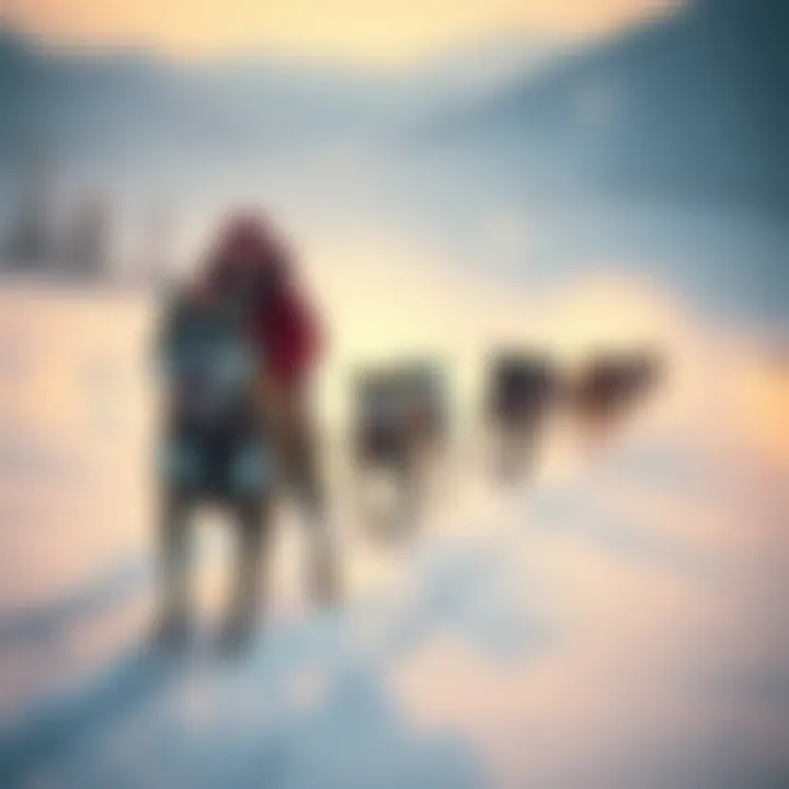 Jessie Holmes in a sled dog team leading the Iditarod race through snowy terrain