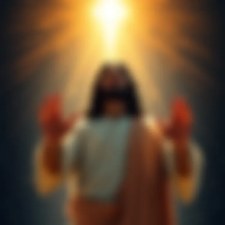 A figure of Jesus with hands raised, palms facing outward, symbolizing the 'As Above So Below' concept.