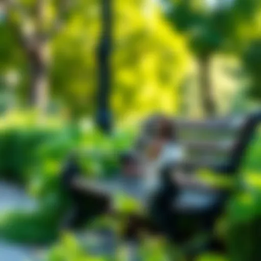 A small Jesus figurine placed on a park bench surrounded by greenery