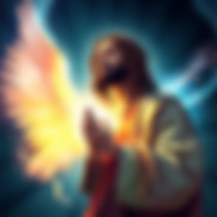 Illustration of Jesus representing both his human and divine nature, depicting him in a thoughtful pose with light symbolizing divinity surrounding him.