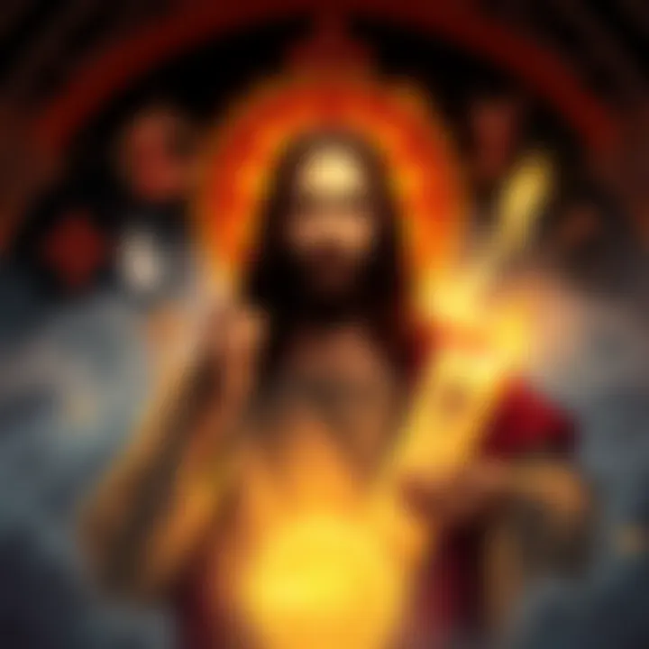 A depiction of Jesus surrounded by symbols of divine love and praise, illustrating themes from Pistas Sofia.