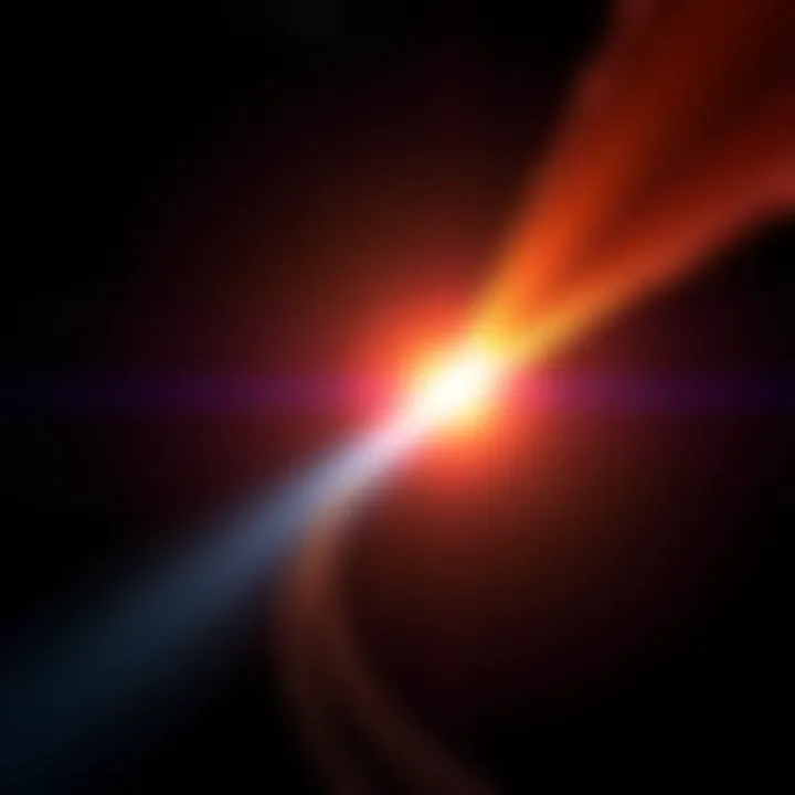 A vibrant jet structure emanating from comet 3I/ATLAS after its close approach to the Sun, with bright trails of gas and dust illustrating its dynamic behavior in space.