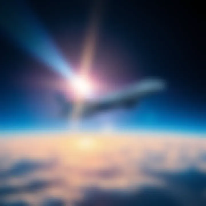 JetBlue aircraft flying through cosmic rays A JetBlue airplane flying in the sky with a backdrop of cosmic rays visibly impacting the atmosphere