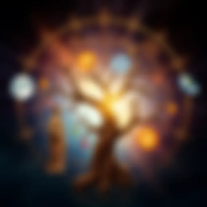 An artistic depiction of the Tree of Life intertwined with symbols of reincarnation, capturing the essence of Jewish mystical beliefs.