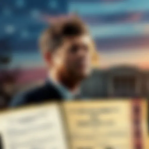 A graphic showing John F. Kennedy with a backdrop of the U.S. Capitol and an old immigration document.