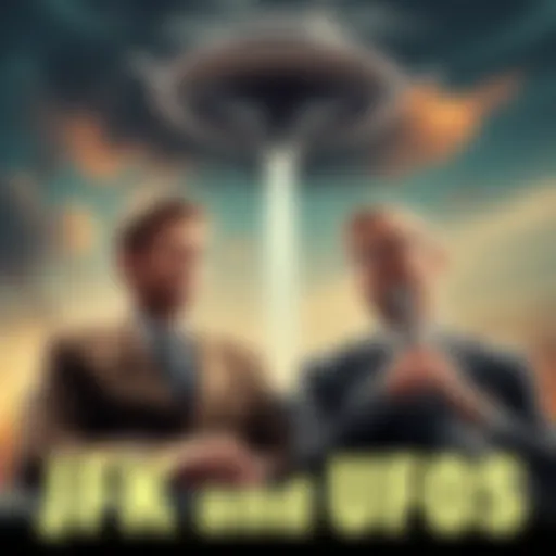 Experts Daniel Sheehan and Jeremy Rys discussing links between JFK's assassination and UFOs with images of JFK and a UFO in the background.