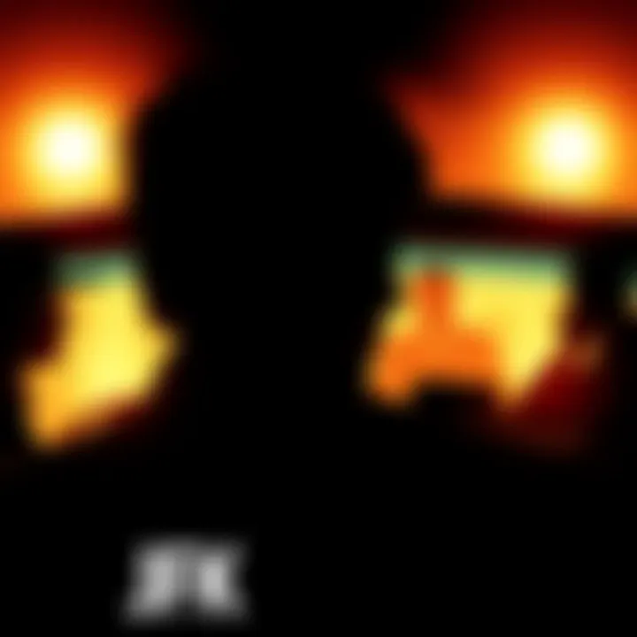 A representation of a debate on JFK's assassination theories, featuring a blurry silhouette of JFK in a car and shadowy figures in the background suggesting hidden shooters.