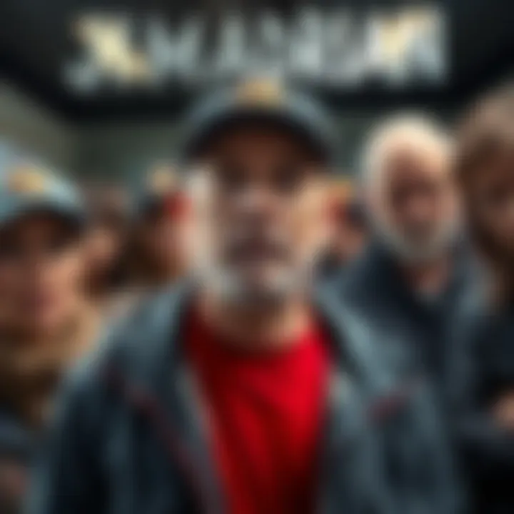 A community member in Bremerton, WA, surrounded by concerned residents discussing allegations of human trafficking.
