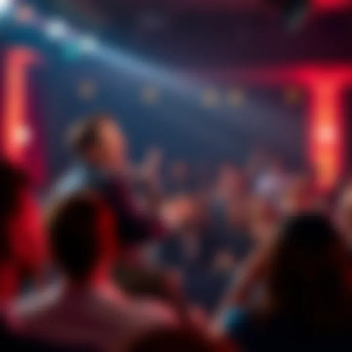 Jimmi Kimmel in front of audience laughing Jimmi Kimmel making jokes on stage while audience reacts with mixed emotions