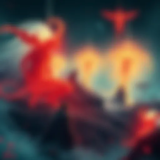 Illustration of glowing energy beings representing the Jinn, coexisting with humans and animals in a natural setting.