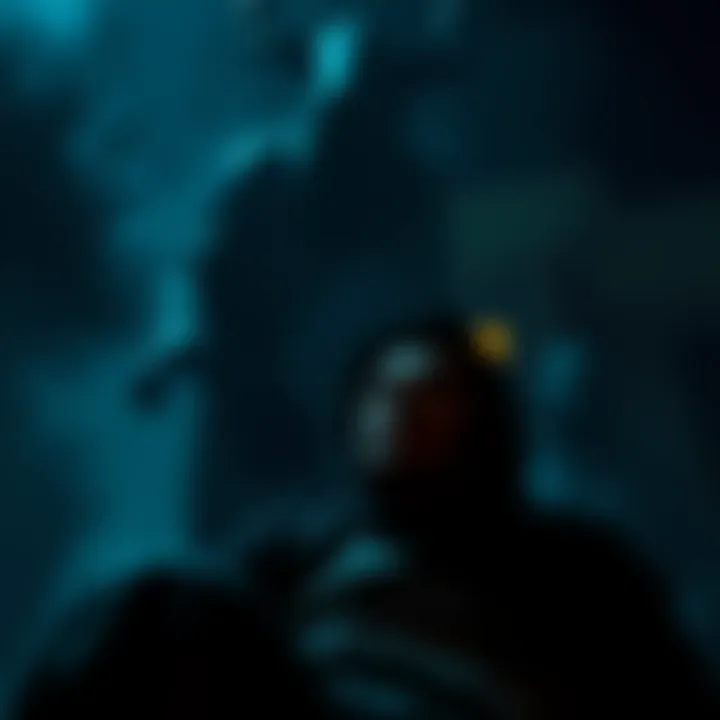 A shadowy figure representing a Jinn looms over a distressed person, showing signs of possession. The scene captures a dark and eerie atmosphere.