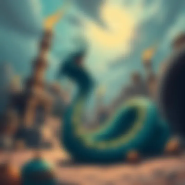 A jinn transforming into a snake among Middle Eastern scenery, symbolizing folklore and cultural beliefs.