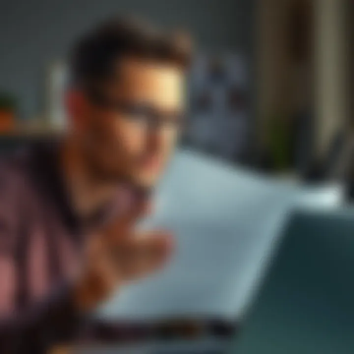 A job applicant looking at a rejection letter with a thoughtful expression, reflecting on the reasons for the rejection. The setting is an office or home workspace, creating a relatable and personal atmosphere.