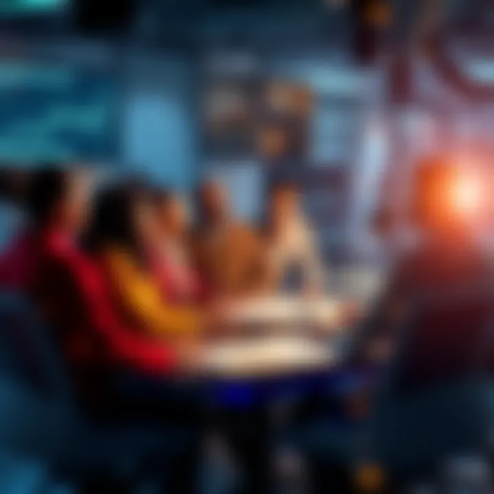 A group of diverse people discussing future job trends with charts and graphs on a table