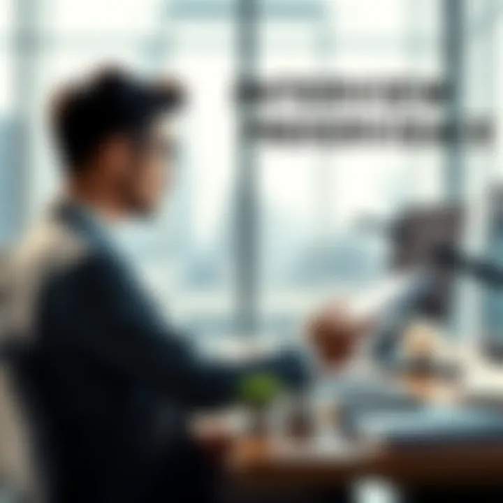 A person seated at a desk reviewing documents and preparing for a job interview, looking focused and confident.