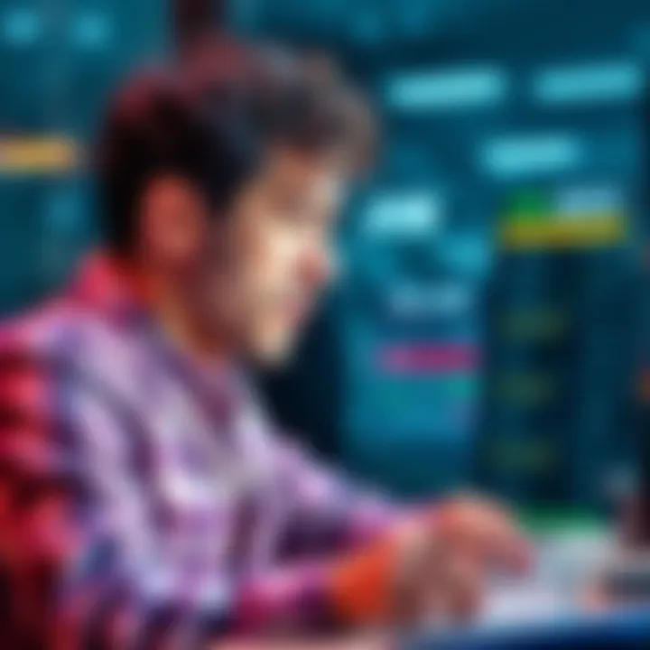 A worried employee looks at job postings on a computer screen, considering future employment changes.