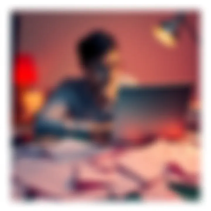 Job search frustration A person sitting at a desk with a laptop, looking stressed while searching for jobs online and surrounded by rejection letters