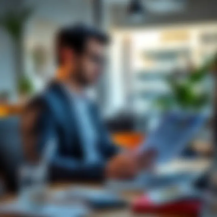 Professional at a desk reviewing job listings and preparing applications, showing determination to find a new role after job loss.