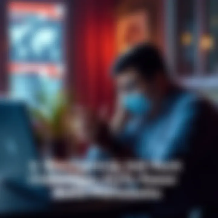 A person looking at job listings on a laptop, appearing concerned about finances and career prospects during tough times.