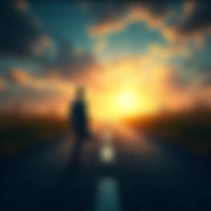 A person standing at a crossroads, holding a briefcase, looking at two paths representing job changes and career decisions.