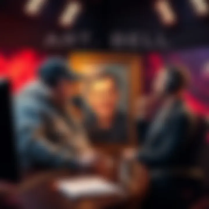 Joe Rogan honors Art Bell Joe Rogan presents a portrait of Art Bell on his podcast set while guest AJ looks on.