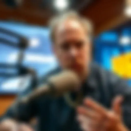 Joe Rogan in a podcast setting, talking about an upcoming UFO disclosure event, with curious expressions on his face and a microphone in front of him.