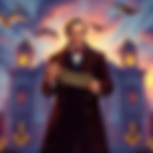 A historical illustration of John G. Jones standing in front of a Masonic temple, holding a forged charter. Masonic symbols like the square and compass are visible around him.