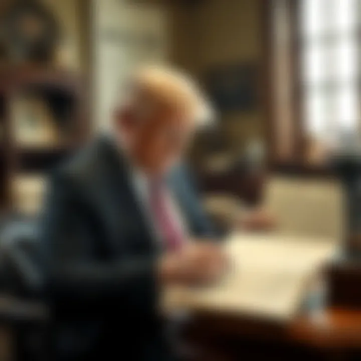 John G. Trump reviewing Tesla's papers John G. Trump examining documents related to Tesla's inventions in a vintage setting