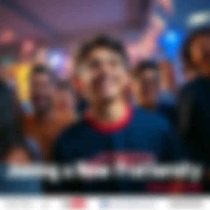 A young person smiles while wearing a fraternity shirt, surrounded by friends celebrating the fraternity initiation.