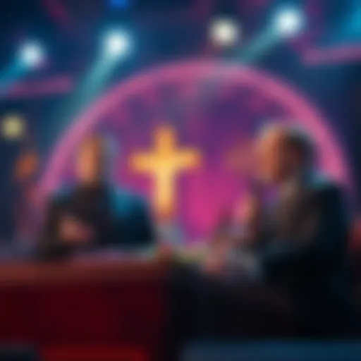 Alex Jones and Tucker Carlson speaking on a stage about the rise of the Antichrist and occult forces targeting Christianity.