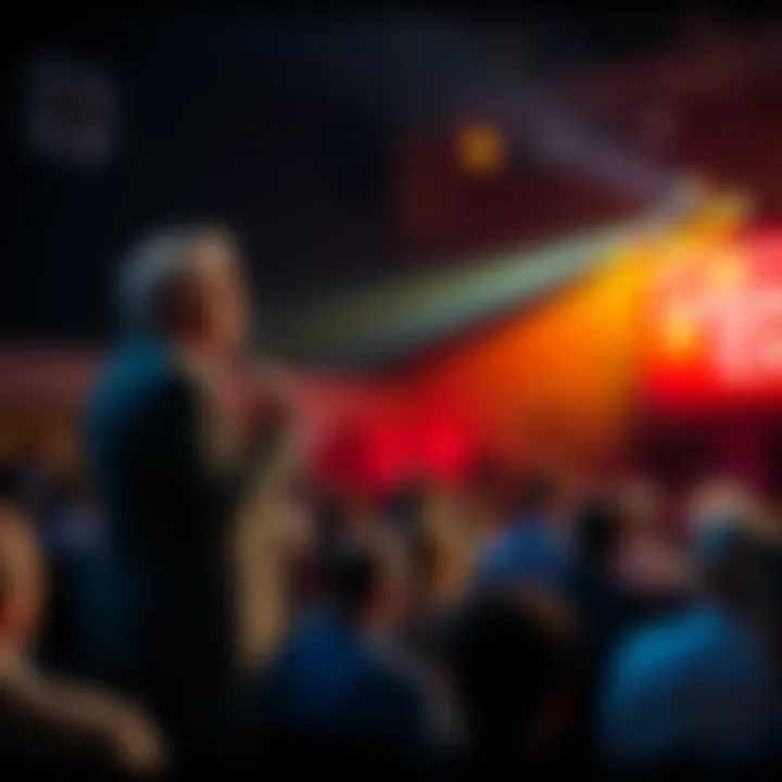 Jordan Peterson Discussing God Jordan Peterson speaks on a stage about God and morality, engaging with an audience while referencing Carl Jung's ideas, creating a thoughtful atmosphere.