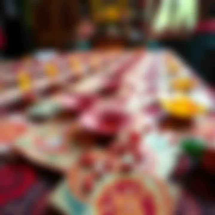 A collection of colorful joss papers laid out on a table ready for a traditional ritual, symbolizing offerings to ancestors and deities.