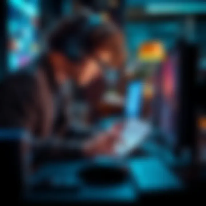 A journalist checks facts on a computer while writing a news article to ensure accuracy in reporting.