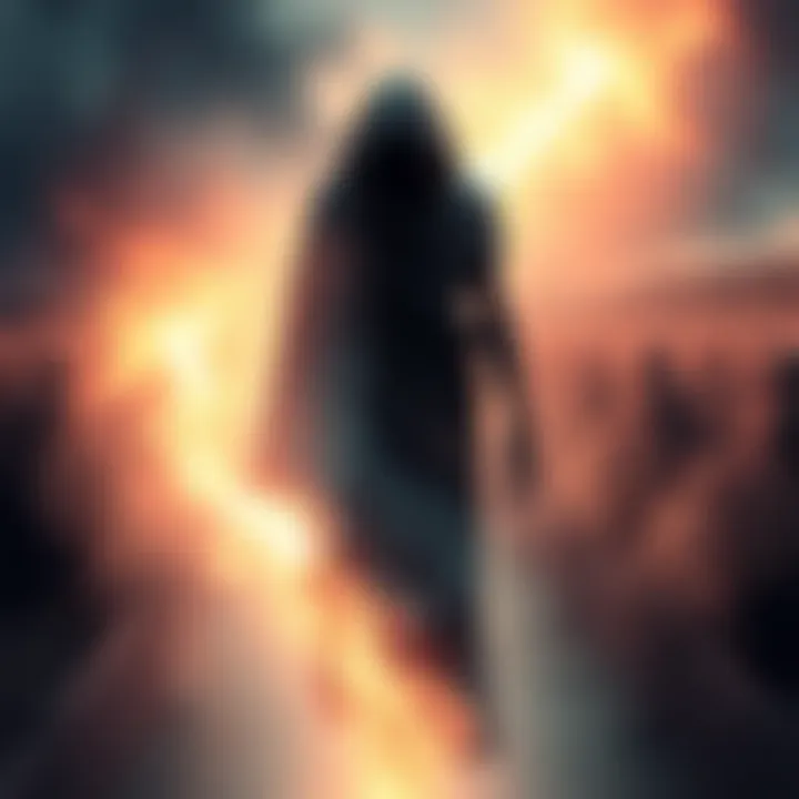 A serene image depicting a glowing light representing awareness separating from a shadowy figure, symbolizing the transition after death.
