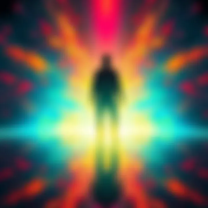 Journey to the Real Self A reflective silhouette surrounded by vibrant colors representing self-discovery and awareness