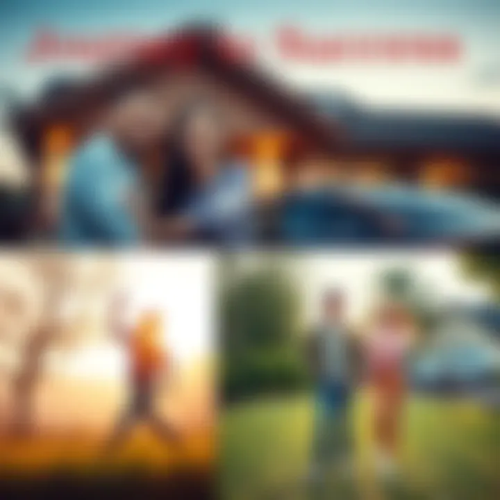 A collage of personal transformation stories showing a family celebrating in front of their new home, a person smiling next to their new car, and a couple holding hands in a park.