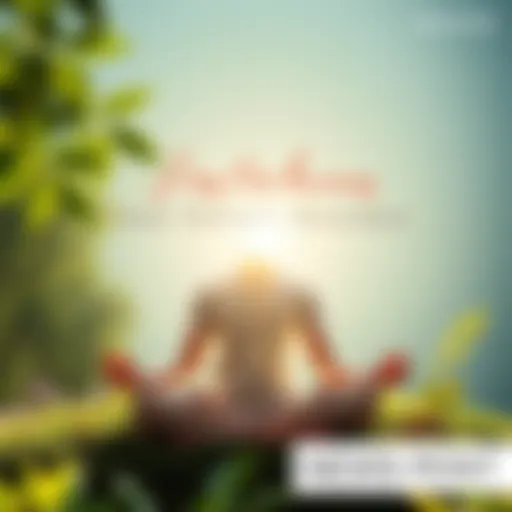 A serene scene with a person meditating in nature, embodying joy, consciousness, and bliss, surrounded by soft sunlight and greenery