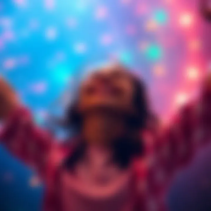 A person smiling with arms raised, surrounded by colorful light representing joy and creativity in the process of manifestation.