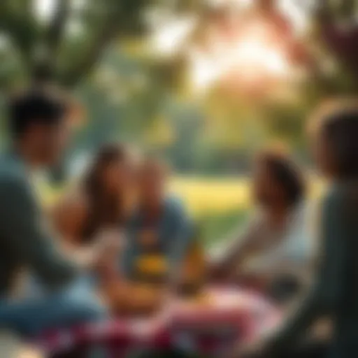 Joyful moments in daily life A group of friends laughing and enjoying a picnic in a park, sharing food and stories.