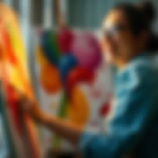 A person painting with bright colors and smiling, symbolizing joy and creativity in life.