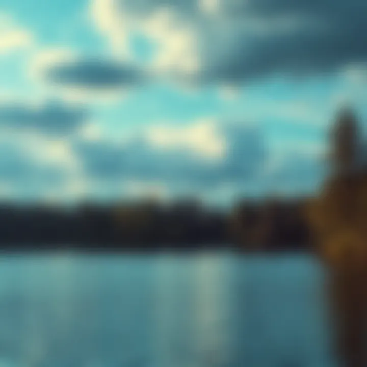 A serene view of Jubilee Lake surrounded by trees, with faint sound waves illustrated in the air, indicating unusual noises reported by witnesses.