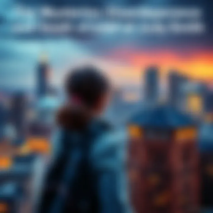 A woman with a backpack looking at a city skyline, representing Judy Smith during her sightseeing trip