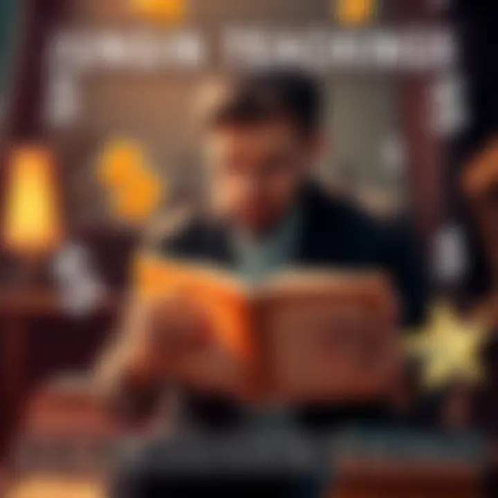 Jungian Teachings for Wealth A person reading a book with financial symbols around, representing Jungian teachings applied to financial success.