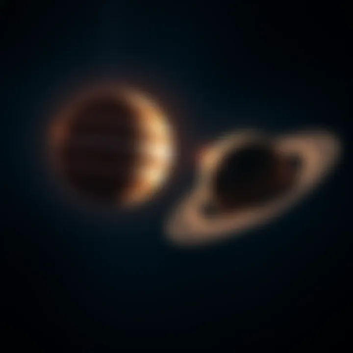 Two bright planets, Jupiter and Saturn, in a night sky, symbolizing their conjunction and connection to luck and mental health.