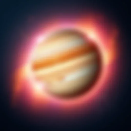 A bright depiction of Jupiter surrounded by stars, representing its return in the Cancer zodiac sign, with soft colors and cosmic elements.