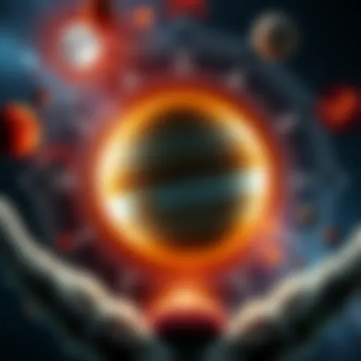 A cosmic scene showing Jupiter alongside Aries symbols, illustrating the connection between Jupiter and traits of the Aries Moon and Mars.