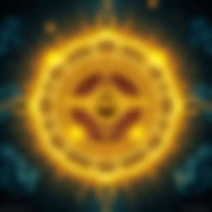 An illustration of Jupiter's seventh pentacle surrounded by symbols representing financial prosperity and protection against unwanted entities